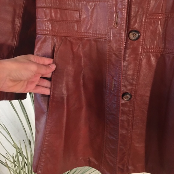 Vintage leather jacket winged collar camel brown - Picture 4 of 11